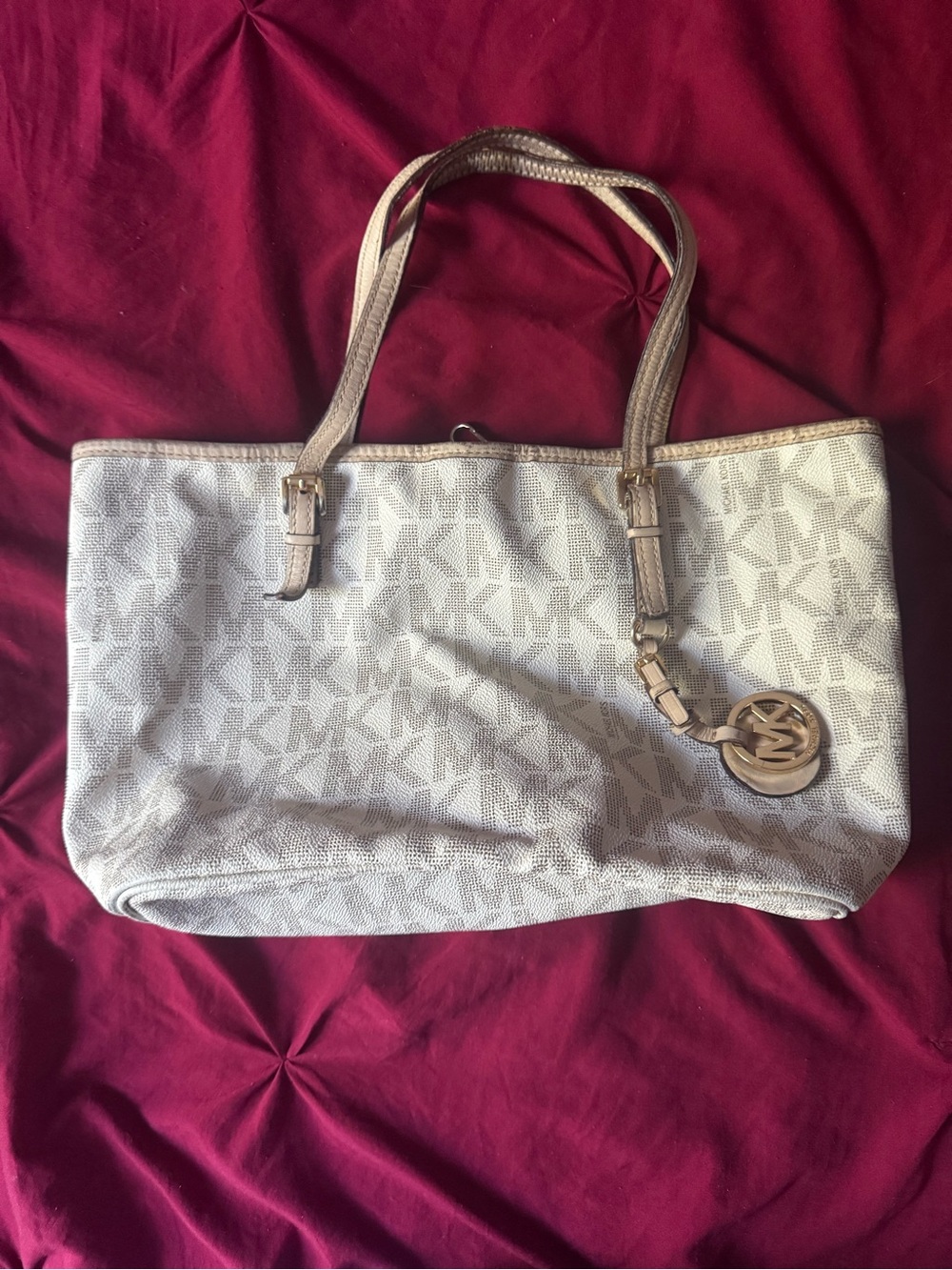 Michael Kors Cream and Light Brown MK Logo Tote